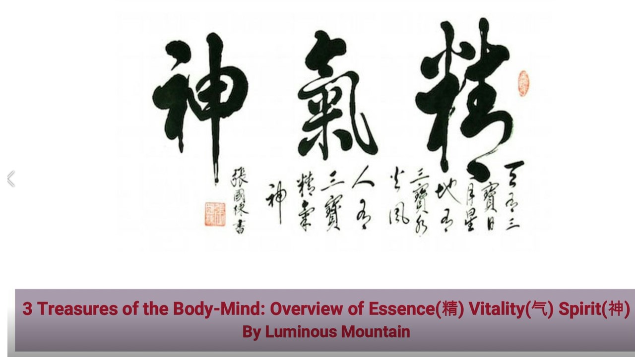 3 Treasures of the Body-Mind: Overview of Essence(精) Vitality(气) Spirit(神) By Luminous Mountain